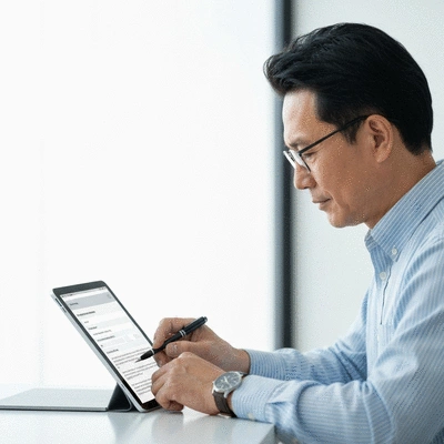 User submitting online form on tablet