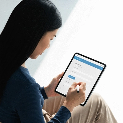 User submitting online form on tablet