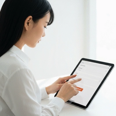 User submitting online form on tablet