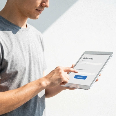 User submitting online form on tablet