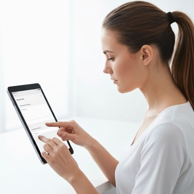 User submitting online form on tablet