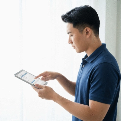 User submitting online form on tablet