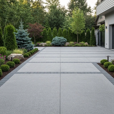 Modern driveway design with landscaping