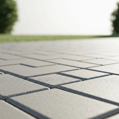 Close-up of concrete pavers in a garden setting